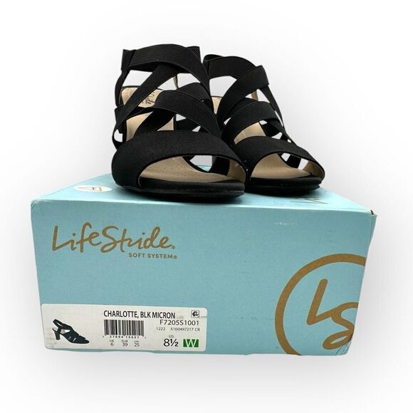 NWOT LifeStride Womens Charlotte Stretch Strappy Heeled Sandals Black 8.5 - Picture 1 of 8